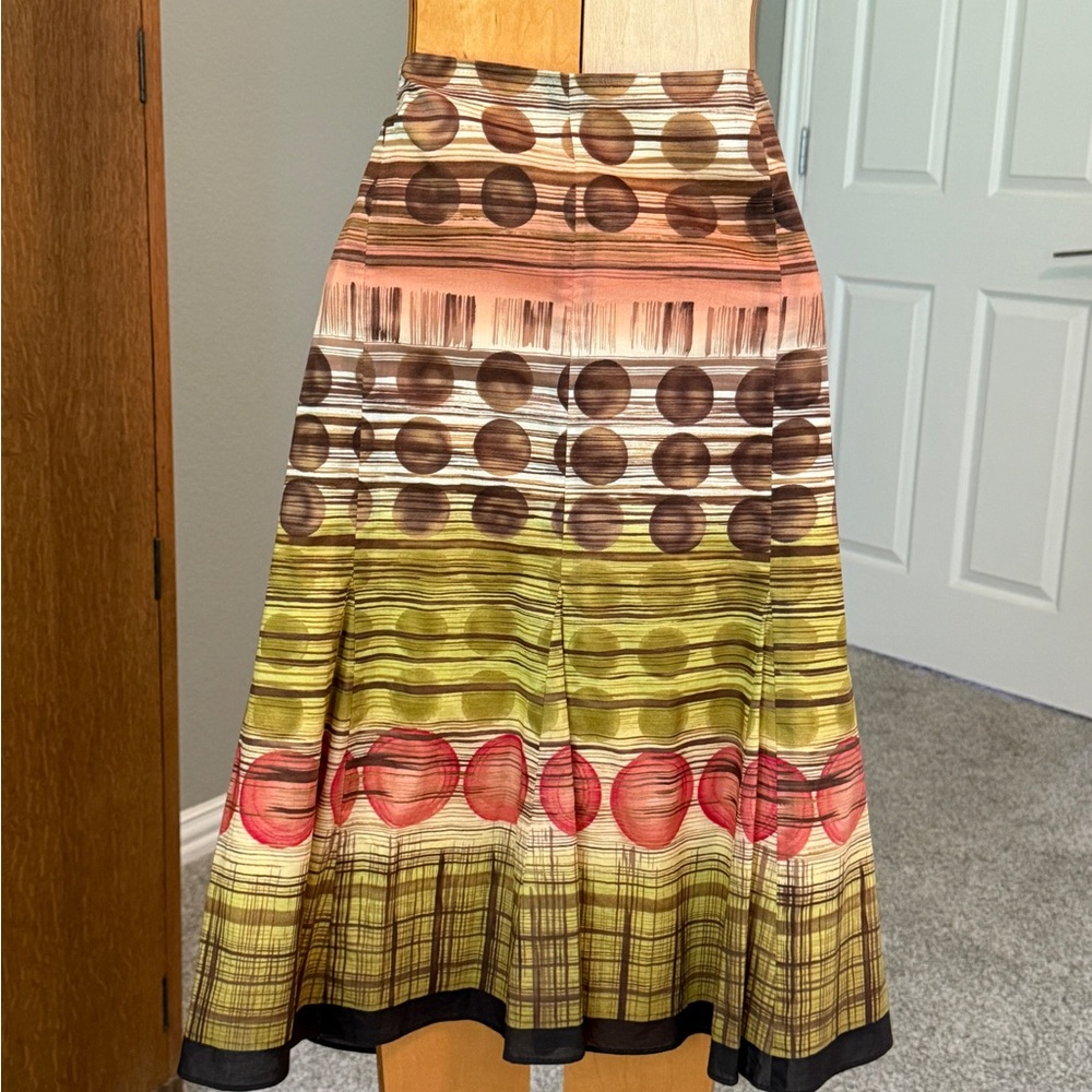 Talbots Pink and Green Pleated Midi Skirt